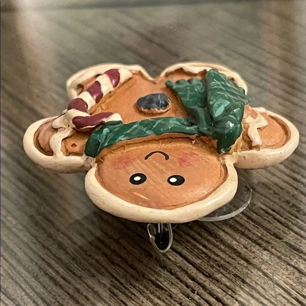 Vintage Festive Gingerbread Man Pin with Green Scarf & Candy Cane Christmas Pin